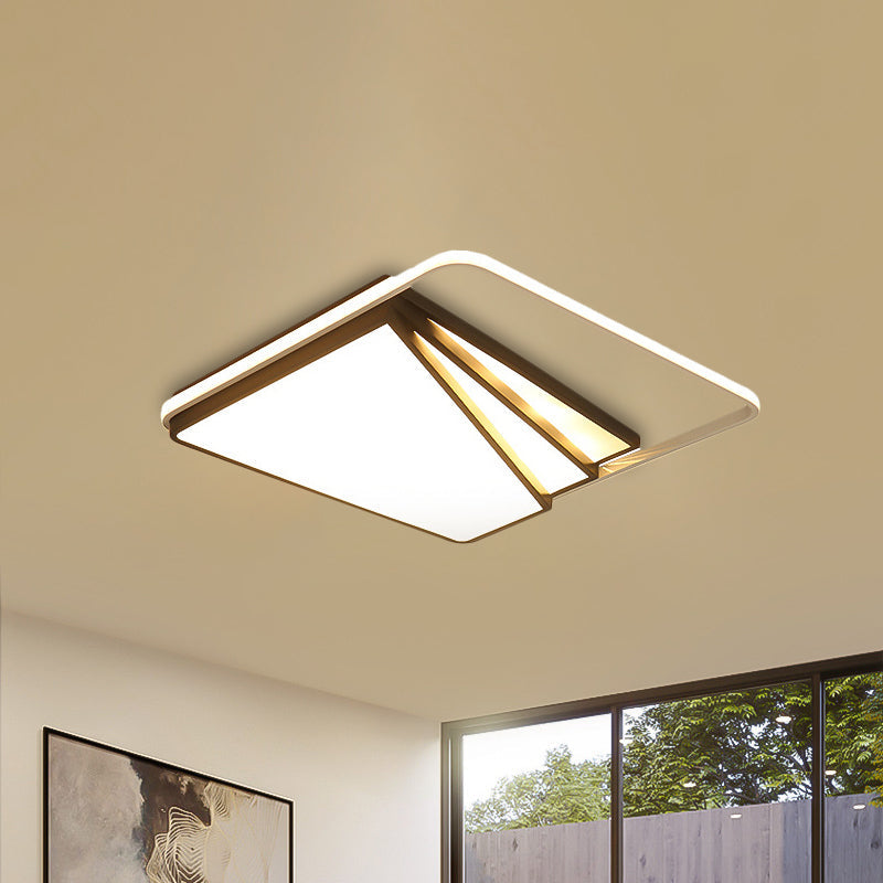 Multi-Layer Round/Rectangular/Square Ceiling Flush Mount Light Modern Metal LED 18"/23.5"/35.5" Wide Black Bedroom Flush Ceiling Light Black Square Clearhalo 'Ceiling Lights' 'Close To Ceiling Lights' 'Close to ceiling' 'Flush mount' Lighting' 243434