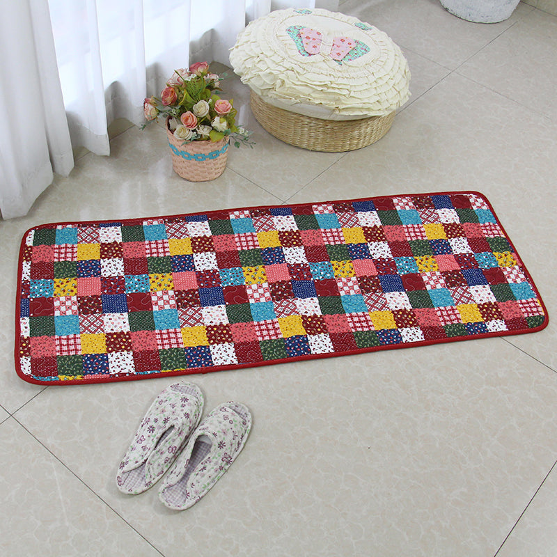 Multi Colored Floral Printed Rug Cotton Modern Indoor Rug Non-Slip Backing Easy Care Washable Area Carpet for Bedroom Dark Red 1'4" x 3'7" Clearhalo 'Area Rug' 'Modern' 'Rugs' Rug' 2434581