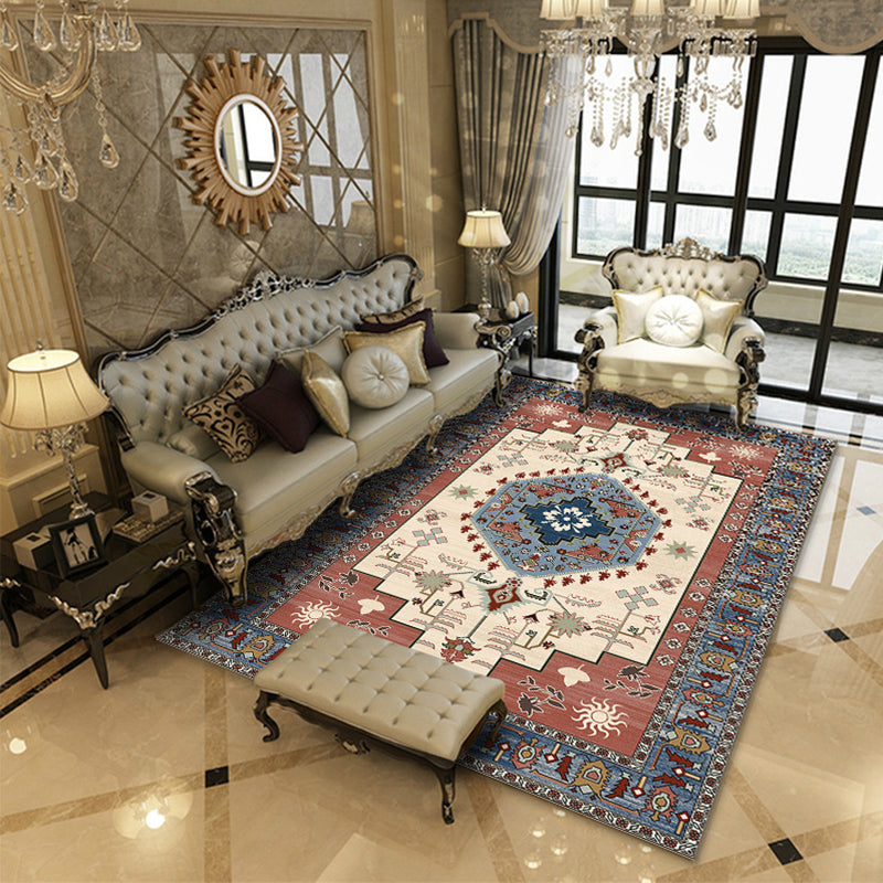 Olden Floral Printed Rug Multicolored Polyster Area Carpet Non-Slip Backing Pet Friendly Easy Care Indoor Rug for Living Room Orange Clearhalo 'Area Rug' 'Rugs' 'Vintage' Rug' 2434944