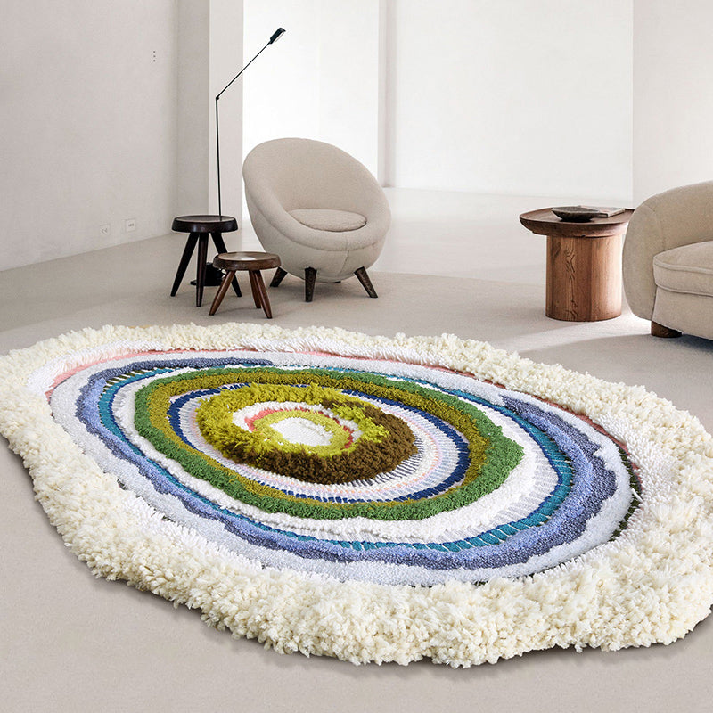 Blue Decoration Rug Nordic Geometric Printed Indoor Rug Lamb Wool Pet Friendly Handmade Area Carpet Blue 2' x 3'3" Clearhalo 'Area Rug' 'Rug' 2434998