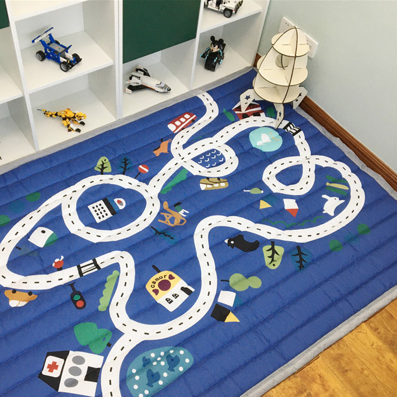 Casual Cartoon Printed Rug Multicolored Cotton Indoor Rug Pet Friendly Stain-Resistant Easy Care Area Carpet for Kids Room Dark Blue 4'9" x 6'5" Clearhalo 'Area Rug' 'Rug' 2435190