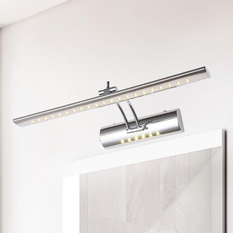 Nickel Finish Linear Wall Light Fixture Contemporary 16"/21.5" Wide LED Metallic Vanity Lighting in White/Warm Light Clearhalo 'Cast Iron' 'Glass' 'Industrial' 'Modern wall lights' 'Modern' 'Tiffany' 'Traditional wall lights' 'Vanity Lights' 'Wall Lights' Lighting' 243642