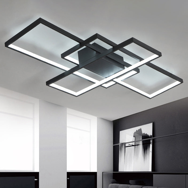 35.5"/43" Wide Black/White 3-Rectangle Ceiling Light Modern LED Acrylic Semi Flush Mount Light in Warm/White Light Black White Clearhalo 'Ceiling Lights' 'Close To Ceiling Lights' 'Close to ceiling' 'Semi-flushmount' Lighting' 243687