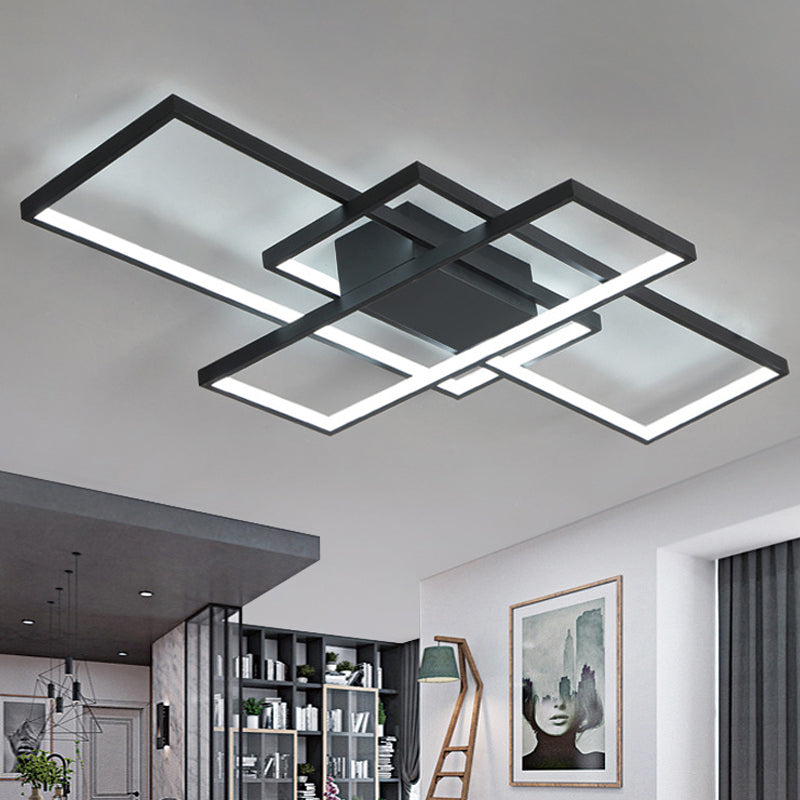 35.5"/43" Wide Black/White 3-Rectangle Ceiling Light Modern LED Acrylic Semi Flush Mount Light in Warm/White Light Clearhalo 'Ceiling Lights' 'Close To Ceiling Lights' 'Close to ceiling' 'Semi-flushmount' Lighting' 243688