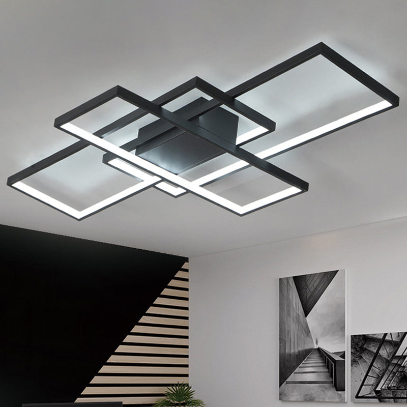 35.5"/43" Wide Black/White 3-Rectangle Ceiling Light Modern LED Acrylic Semi Flush Mount Light in Warm/White Light Clearhalo 'Ceiling Lights' 'Close To Ceiling Lights' 'Close to ceiling' 'Semi-flushmount' Lighting' 243689
