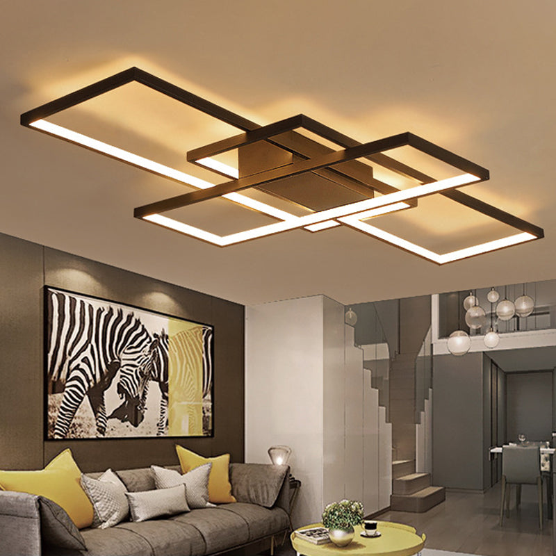 35.5"/43" Wide Black/White 3-Rectangle Ceiling Light Modern LED Acrylic Semi Flush Mount Light in Warm/White Light Black Warm Clearhalo 'Ceiling Lights' 'Close To Ceiling Lights' 'Close to ceiling' 'Semi-flushmount' Lighting' 243690