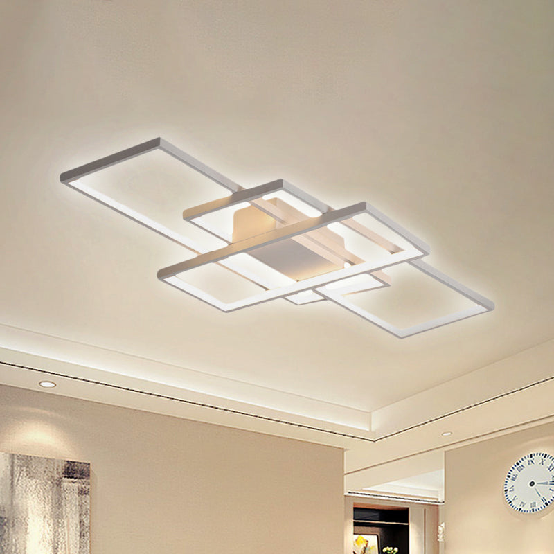 35.5"/43" Wide Black/White 3-Rectangle Ceiling Light Modern LED Acrylic Semi Flush Mount Light in Warm/White Light White White Clearhalo 'Ceiling Lights' 'Close To Ceiling Lights' 'Close to ceiling' 'Semi-flushmount' Lighting' 243692