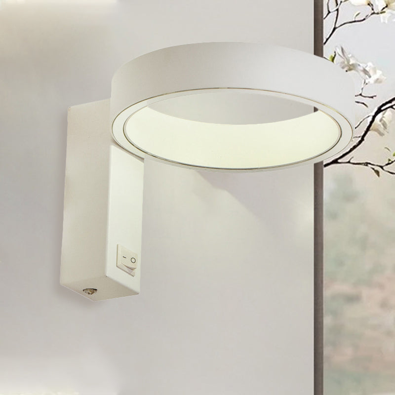 Minimalism Ring Wall Sconce Fixture Aluminum Warm/White Light LED Living Room Wall Lamp with Round/Rectangle Backplate in Black/White Clearhalo 'Cast Iron' 'Glass' 'Industrial' 'Modern wall lights' 'Modern' 'Tiffany' 'Traditional wall lights' 'Wall Lamps & Sconces' 'Wall Lights' Lighting' 244001