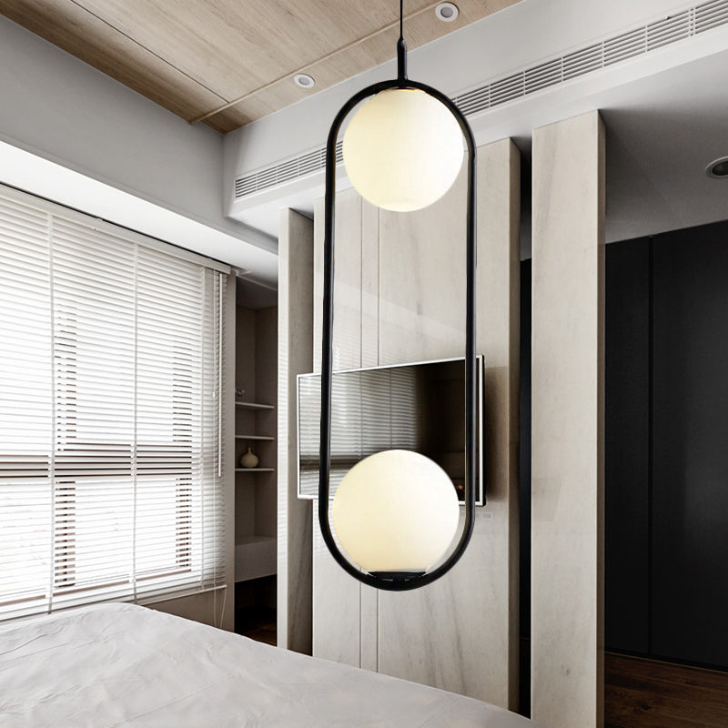Globe Pendant Lighting Modern White Glass 1/2 Lights Black/Gold Hanging Ceiling Lamp for Bedroom Clearhalo 'Ceiling Lights' 'Glass shade' 'Glass' 'Iluminaci��n' 'L��mparas Colgantes' 'L��mparas de Techo' 'Modern Pendants' 'Modern' 'Pendant Lights' 'Pendants' Hogar' Lighting' 244203