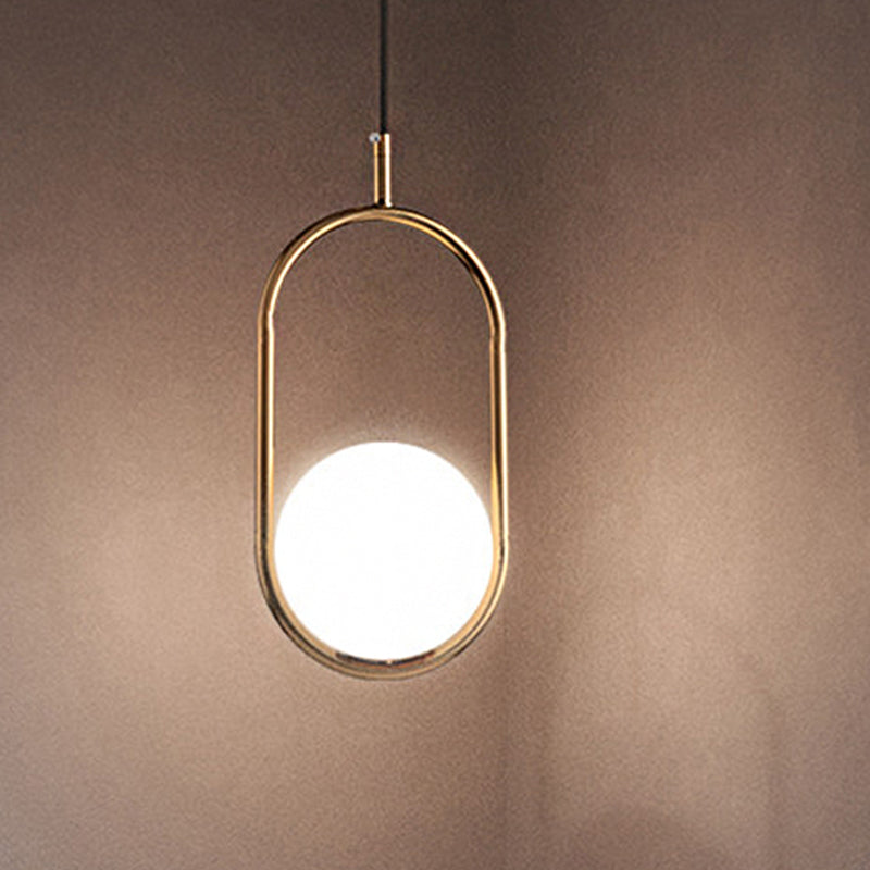 Globe Pendant Lighting Modern White Glass 1/2 Lights Black/Gold Hanging Ceiling Lamp for Bedroom 1 Gold Clearhalo 'Ceiling Lights' 'Glass shade' 'Glass' 'Iluminaci��n' 'L��mparas Colgantes' 'L��mparas de Techo' 'Modern Pendants' 'Modern' 'Pendant Lights' 'Pendants' Hogar' Lighting' 244204
