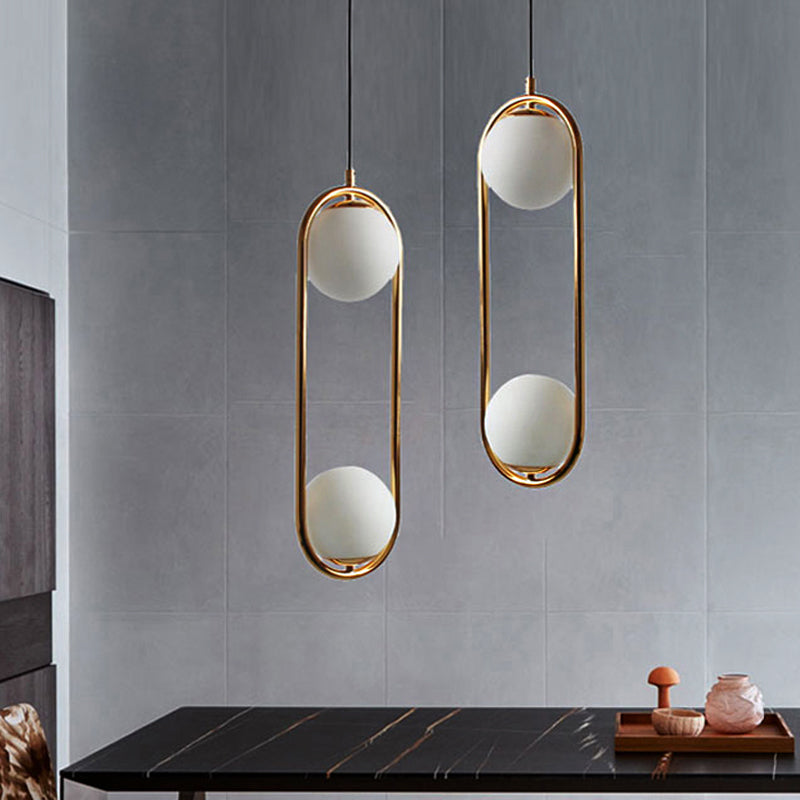Globe Pendant Lighting Modern White Glass 1/2 Lights Black/Gold Hanging Ceiling Lamp for Bedroom 2 Gold Clearhalo 'Ceiling Lights' 'Glass shade' 'Glass' 'Iluminaci��n' 'L��mparas Colgantes' 'L��mparas de Techo' 'Modern Pendants' 'Modern' 'Pendant Lights' 'Pendants' Hogar' Lighting' 244206