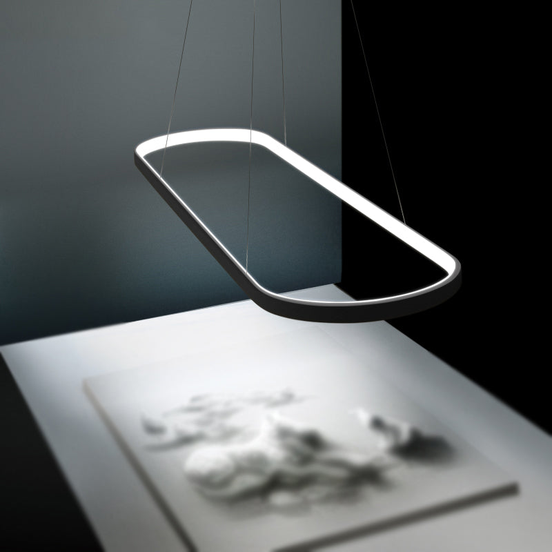 Acrylic Oval Drop Pendant Simplicity 27"/35.5"/47" Wide LED Black/White Hanging Ceiling Light over Table in Warm/White/Remote Control Stepless Dimming Light Black Clearhalo 'Ceiling Lights' 'Modern Pendants' 'Modern' 'Pendant Lights' 'Pendants' Lighting' 244858