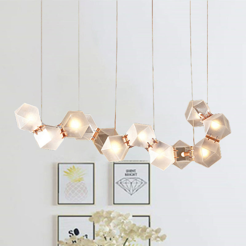 Geometric Dining Room Island Lighting White Glass 12/14 Lights Modern Led Hanging Light Fixture 12 White Clearhalo 'Ceiling Lights' 'Glass shade' 'Glass' 'Island Lights' Lighting' 245232