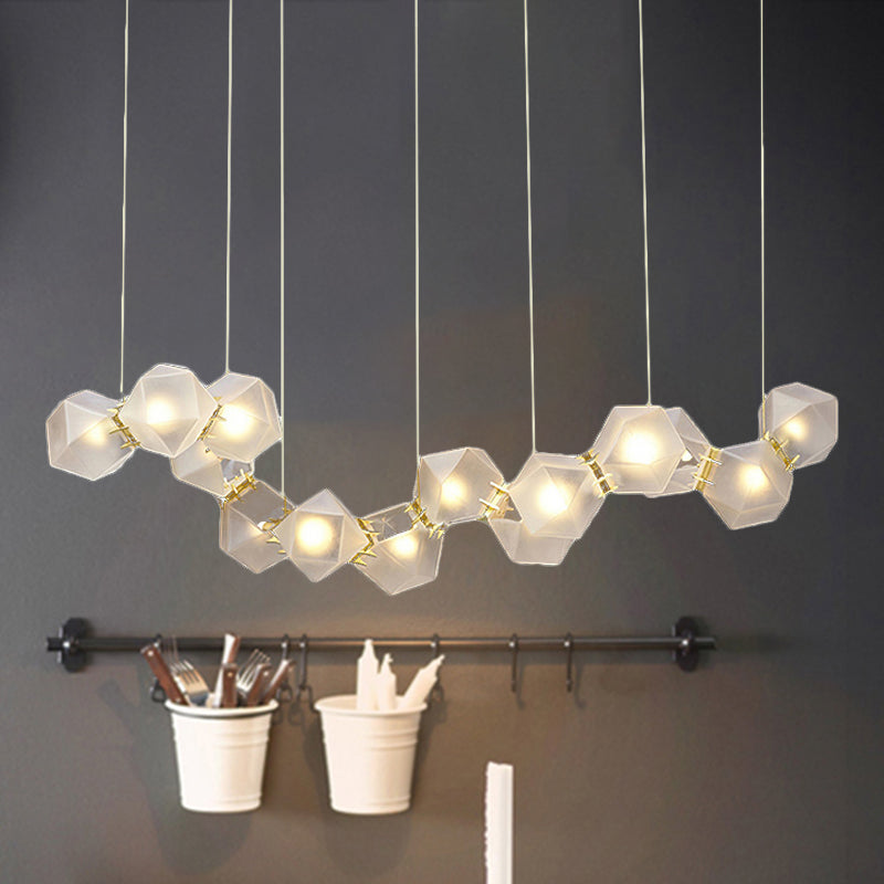Geometric Dining Room Island Lighting White Glass 12/14 Lights Modern Led Hanging Light Fixture 14 White Clearhalo 'Ceiling Lights' 'Glass shade' 'Glass' 'Island Lights' Lighting' 245233