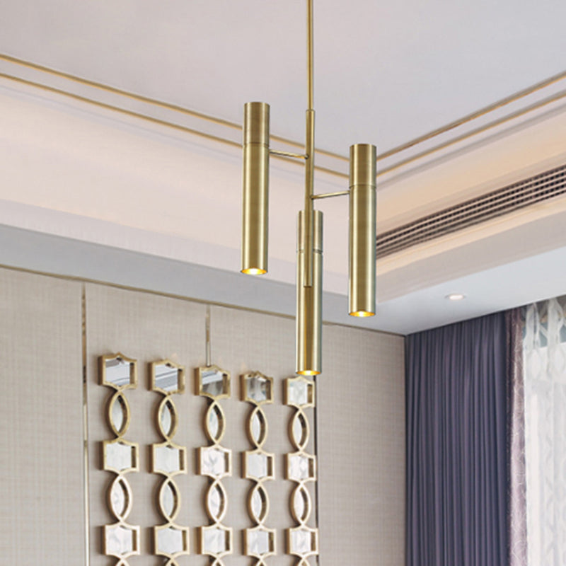 6/10 Heads Hallway Chandelier Lighting with Cylinder Metal Shade Modern Gold Hanging Lamp Clearhalo 'Ceiling Lights' 'Chandeliers' Lighting' options 245307