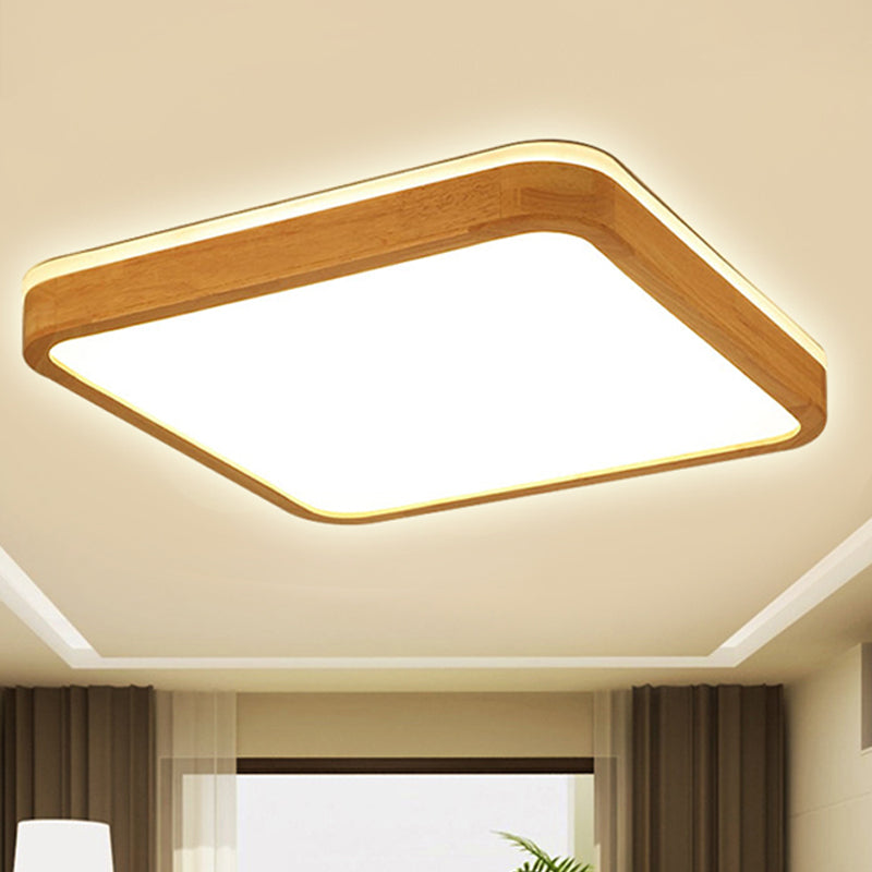 Square/Rectangle Wood Flush Mount Lamp Modern Led 12"/16"/19.5" Wide Beige Flush Mount Ceiling Light Fixture with Frosted Diffuser in Natural Light Wood Clearhalo 'Ceiling Lights' 'Close To Ceiling Lights' 'Close to ceiling' 'Flush mount' Lighting' 245453