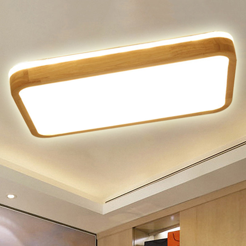 Square/Rectangle Wood Flush Mount Lamp Modern Led 12"/16"/19.5" Wide Beige Flush Mount Ceiling Light Fixture with Frosted Diffuser in Natural Light Wood Clearhalo 'Ceiling Lights' 'Close To Ceiling Lights' 'Close to ceiling' 'Flush mount' Lighting' 245457