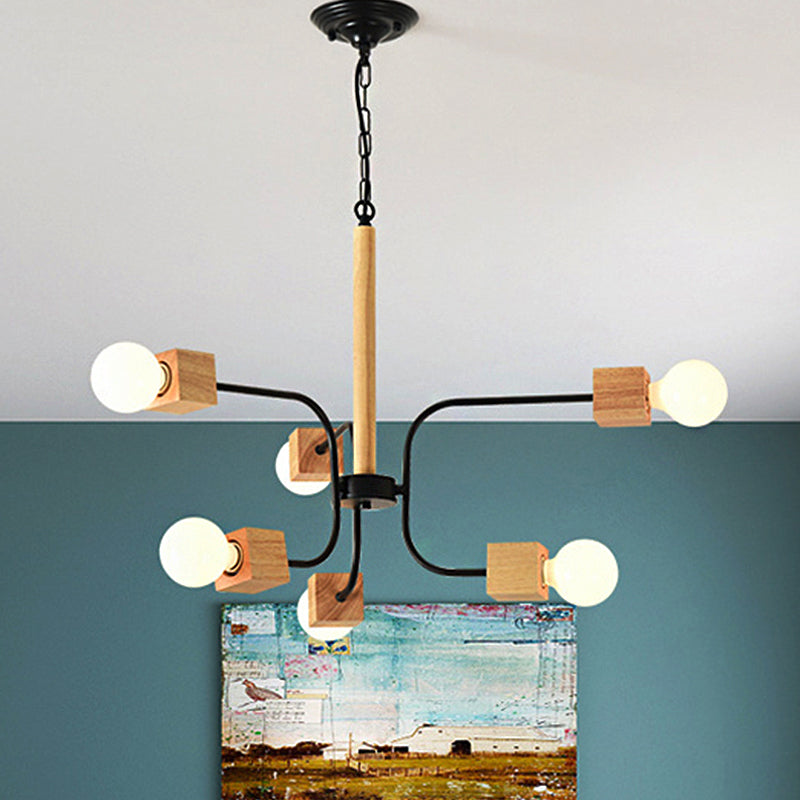 White/Black Curved Arm Pendant Chandelier Modernist Multi Lights Wood Hanging Lamp Fixture with Chain Black Clearhalo 'Carpenter Chandeliers' 'Ceiling Lights' 'Chandeliers' 'Industrial' 'Modern Chandeliers' 'Modern' Lighting' 245771