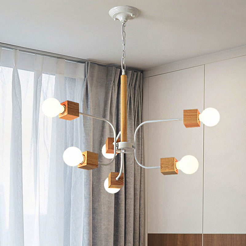 White/Black Curved Arm Pendant Chandelier Modernist Multi Lights Wood Hanging Lamp Fixture with Chain White Clearhalo 'Carpenter Chandeliers' 'Ceiling Lights' 'Chandeliers' 'Industrial' 'Modern Chandeliers' 'Modern' Lighting' 245773