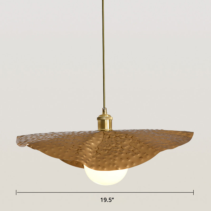 Hammered Metal Lotus Leaf Pendant Lamp Creative Postmodern 1-Light Brown Hanging Ceiling Light Clearhalo 'Ceiling Lights' 'Modern Pendants' 'Modern' 'Pendant Lights' 'Pendants' Lighting' 2459857