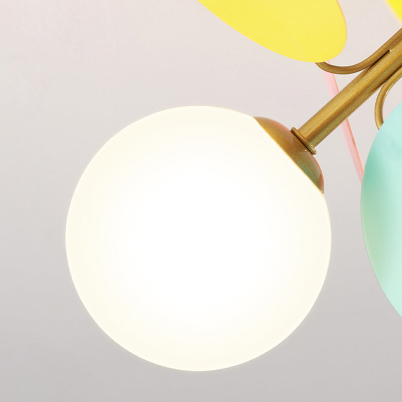 Circle Child Room Semi Flush Chandelier White Glass Creative Ceiling Light Fixture in White Clearhalo 'Ceiling Lights' 'Close To Ceiling Lights' 'Close to ceiling' 'Semi-flushmount' Lighting' 2459894