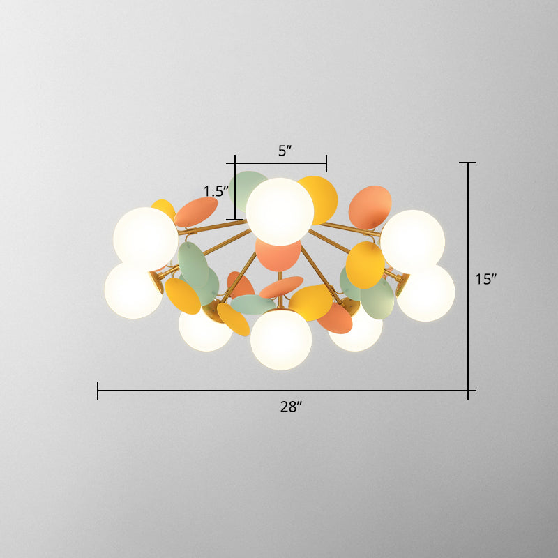 Circle Child Room Semi Flush Chandelier White Glass Creative Ceiling Light Fixture in White Clearhalo 'Ceiling Lights' 'Close To Ceiling Lights' 'Close to ceiling' 'Semi-flushmount' Lighting' 2459897