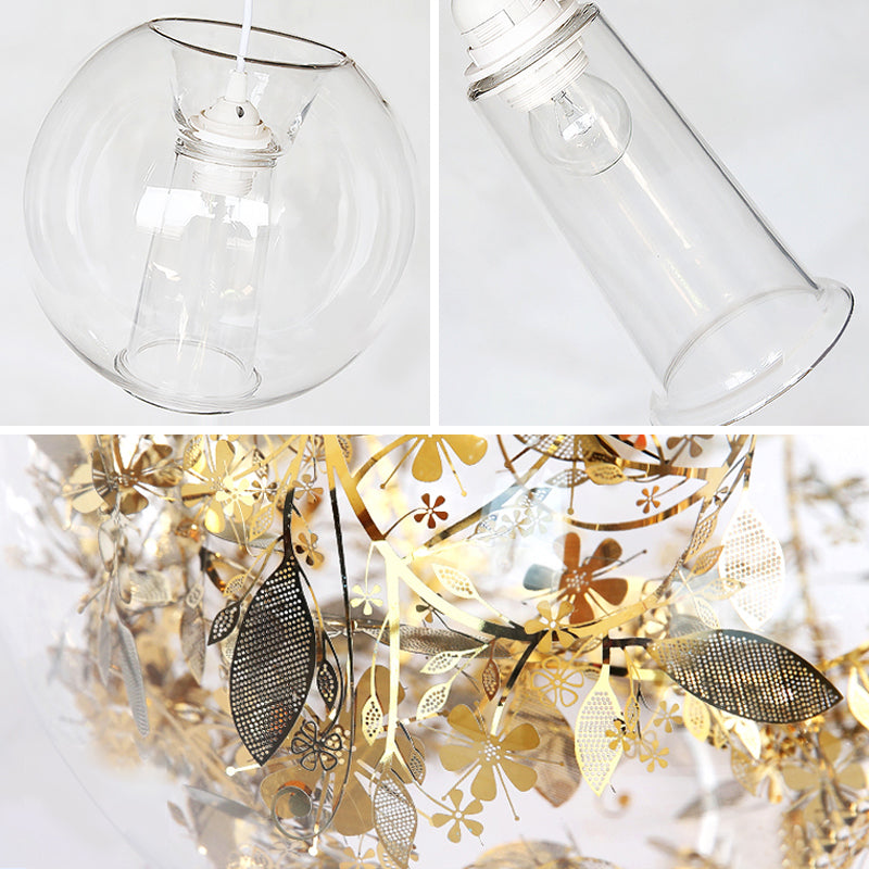 Global Transparent Glass Suspension Light Minimalist 1 Bulb Ceiling Pendant with Scattered Flower Deco Clearhalo 'Ceiling Lights' 'Close To Ceiling Lights' 'Glass shade' 'Glass' 'Modern Pendants' 'Modern' 'Pendant Lights' 'Pendants' Lighting' 2459942