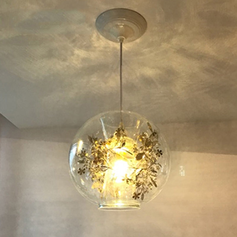 Global Transparent Glass Suspension Light Minimalist 1 Bulb Ceiling Pendant with Scattered Flower Deco Clearhalo 'Ceiling Lights' 'Close To Ceiling Lights' 'Glass shade' 'Glass' 'Modern Pendants' 'Modern' 'Pendant Lights' 'Pendants' Lighting' 2459943