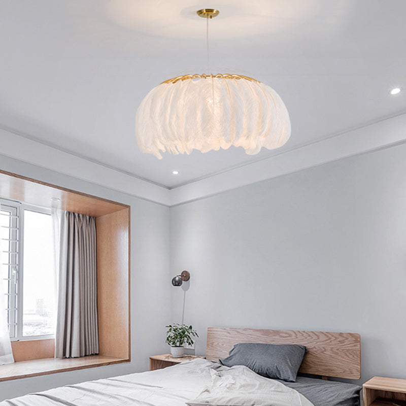 Nordic Circular Hanging Light Fixture Feather Dining Room Chandelier Pendant Light Clearhalo 'Ceiling Lights' 'Chandeliers' 'Modern Chandeliers' 'Modern' Lighting' 2459967