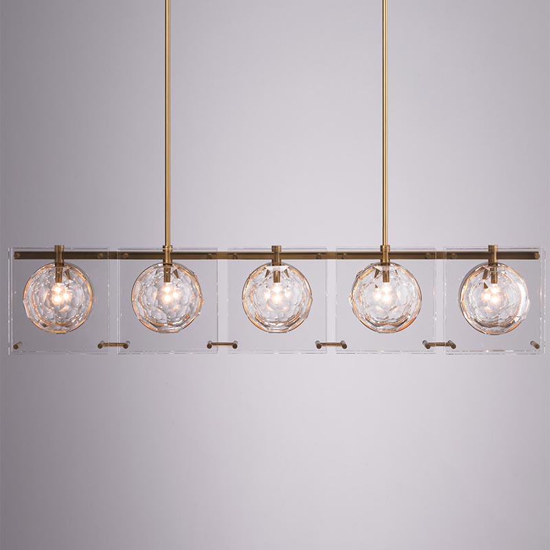 Hexagon-Cut Glass Ball Hanging Lamp Artistry 5-Head Brass Finish Island Light Fixture Clearhalo 'Ceiling Lights' 'Island Lights' Lighting' 2460008