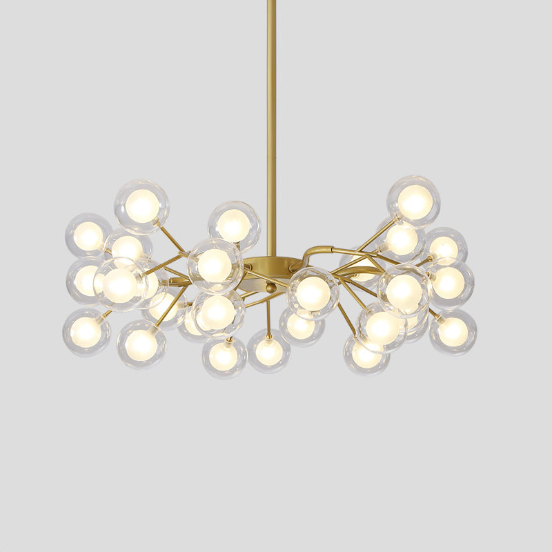 Glass Firefly Chandelier Lighting Postmodern Ceiling Suspension Lamp for Living Room 30 Gold White Clearhalo 'Ceiling Lights' 'Chandeliers' 'Modern Chandeliers' 'Modern' Lighting' 2460094