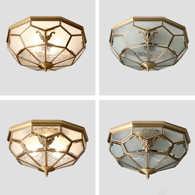 Gold Finish 4-Light Ceiling Fixture Colonial Style Frosted Glass Bowl Shaped Flush Mount Light Clearhalo 'Ceiling Lights' 'Close To Ceiling Lights' 'Close to ceiling' 'Flush mount' Lighting' 2460163