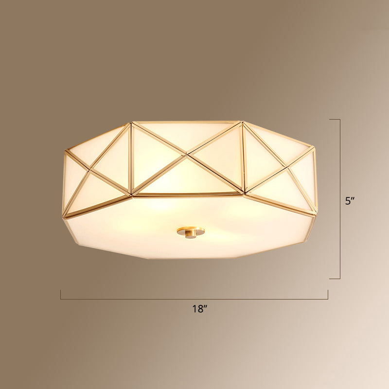 Gold Finish 4-Light Ceiling Fixture Colonial Style Frosted Glass Bowl Shaped Flush Mount Light Clearhalo 'Ceiling Lights' 'Close To Ceiling Lights' 'Close to ceiling' 'Flush mount' Lighting' 2460167
