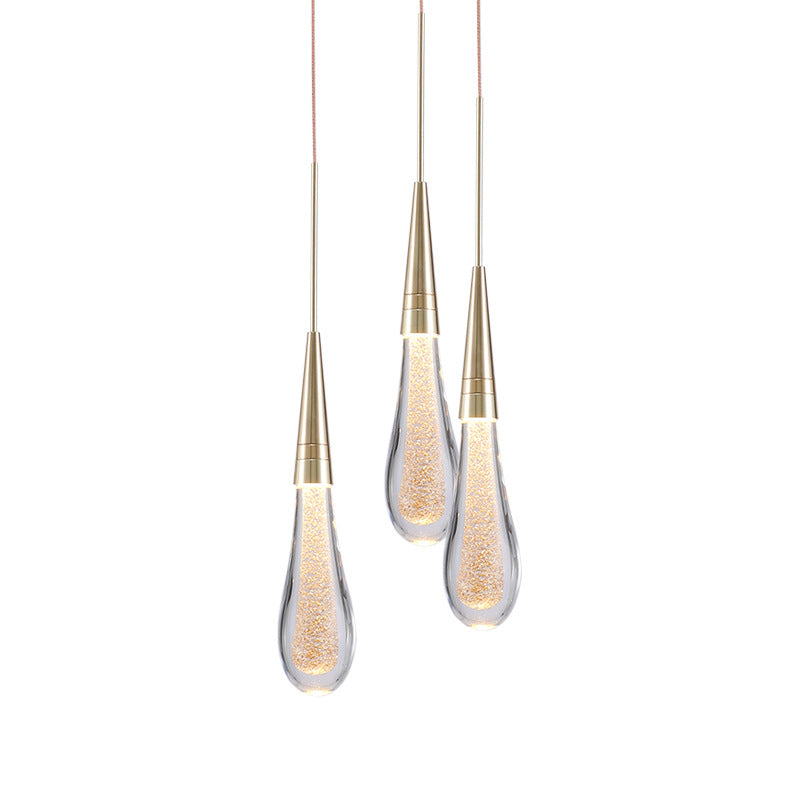 Decorative Waterdrop Suspension Lamp Clear Crystal Glass Dining Room LED Pendant Light in Gold Clearhalo 'Ceiling Lights' 'Modern Pendants' 'Modern' 'Pendant Lights' 'Pendants' Lighting' 2460208
