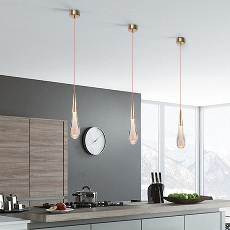 Decorative Waterdrop Suspension Lamp Clear Crystal Glass Dining Room LED Pendant Light in Gold Clearhalo 'Ceiling Lights' 'Modern Pendants' 'Modern' 'Pendant Lights' 'Pendants' Lighting' 2460209