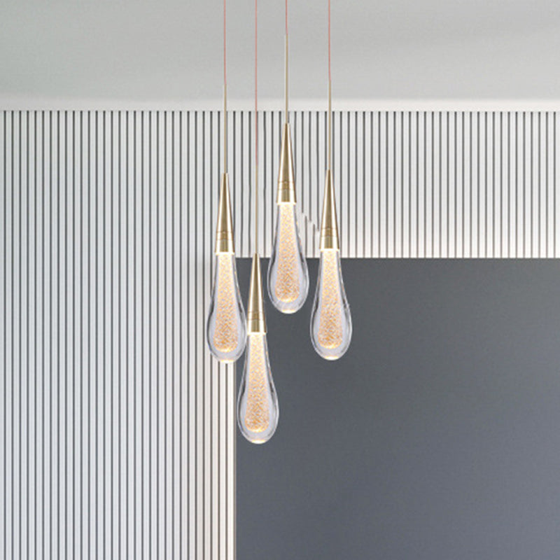 Decorative Waterdrop Suspension Lamp Clear Crystal Glass Dining Room LED Pendant Light in Gold Gold Water Drop Clearhalo 'Ceiling Lights' 'Modern Pendants' 'Modern' 'Pendant Lights' 'Pendants' Lighting' 2460210