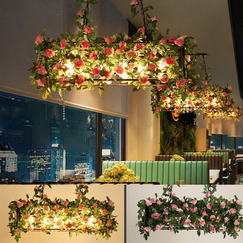 Metal Cage Island Lighting Industrial Restaurant Suspension Light with Plant Decoration Clearhalo 'Ceiling Lights' 'Island Lights' Lighting' 2460264