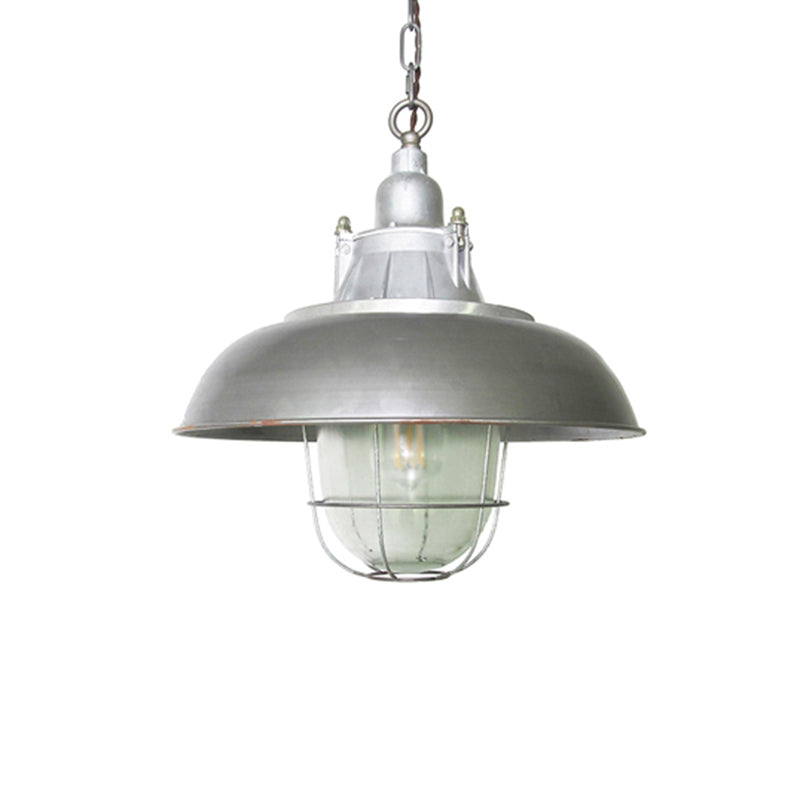 Silver Cage Pendant Light Steampunk Style Metal 1 Bulb Pub Ceiling Light Fixture Silver Barn Clearhalo 'Art Deco Pendants' 'Cast Iron' 'Ceiling Lights' 'Ceramic' 'Crystal' 'Industrial Pendants' 'Industrial' 'Metal' 'Middle Century Pendants' 'Pendant Lights' 'Pendants' 'Tiffany' Lighting' 2460334