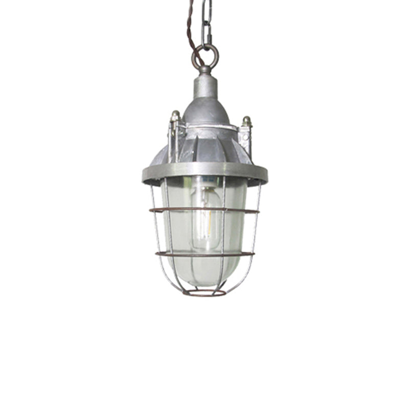 Silver Cage Pendant Light Steampunk Style Metal 1 Bulb Pub Ceiling Light Fixture Silver Metal Frame Clearhalo 'Art Deco Pendants' 'Cast Iron' 'Ceiling Lights' 'Ceramic' 'Crystal' 'Industrial Pendants' 'Industrial' 'Metal' 'Middle Century Pendants' 'Pendant Lights' 'Pendants' 'Tiffany' Lighting' 2460336