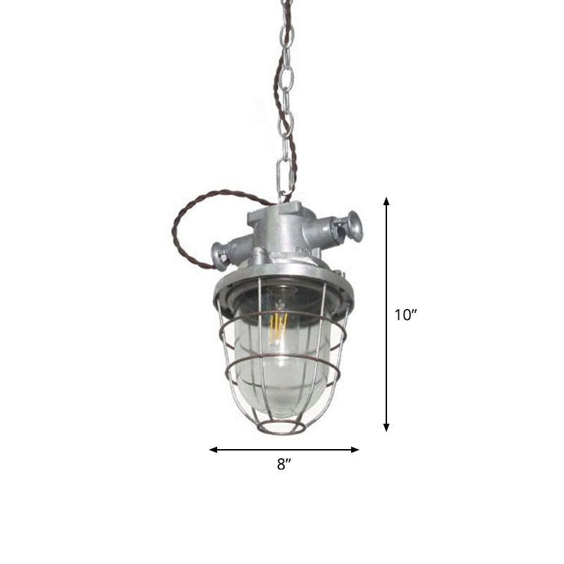 Silver Cage Pendant Light Steampunk Style Metal 1 Bulb Pub Ceiling Light Fixture Clearhalo 'Art Deco Pendants' 'Cast Iron' 'Ceiling Lights' 'Ceramic' 'Crystal' 'Industrial Pendants' 'Industrial' 'Metal' 'Middle Century Pendants' 'Pendant Lights' 'Pendants' 'Tiffany' Lighting' 2460338