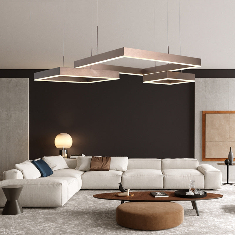 Square Acrylic Pendant Ceiling Light Modern Light Coffee LED Chandelier Lighting Fixture Clearhalo 'Ceiling Lights' 'Chandeliers' 'Modern Chandeliers' 'Modern' Lighting' 2460367
