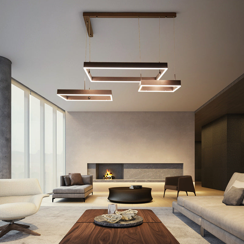 Square Acrylic Pendant Ceiling Light Modern Light Coffee LED Chandelier Lighting Fixture Clearhalo 'Ceiling Lights' 'Chandeliers' 'Modern Chandeliers' 'Modern' Lighting' 2460369