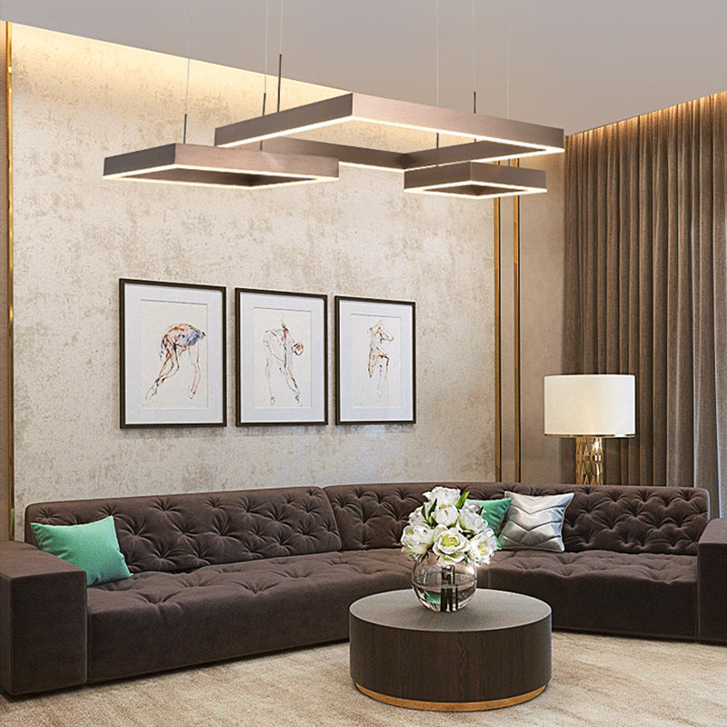 Square Acrylic Pendant Ceiling Light Modern Light Coffee LED Chandelier Lighting Fixture Clearhalo 'Ceiling Lights' 'Chandeliers' 'Modern Chandeliers' 'Modern' Lighting' 2460370