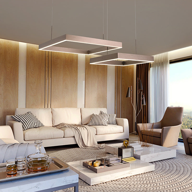 Square Acrylic Pendant Ceiling Light Modern Light Coffee LED Chandelier Lighting Fixture Clearhalo 'Ceiling Lights' 'Chandeliers' 'Modern Chandeliers' 'Modern' Lighting' 2460371