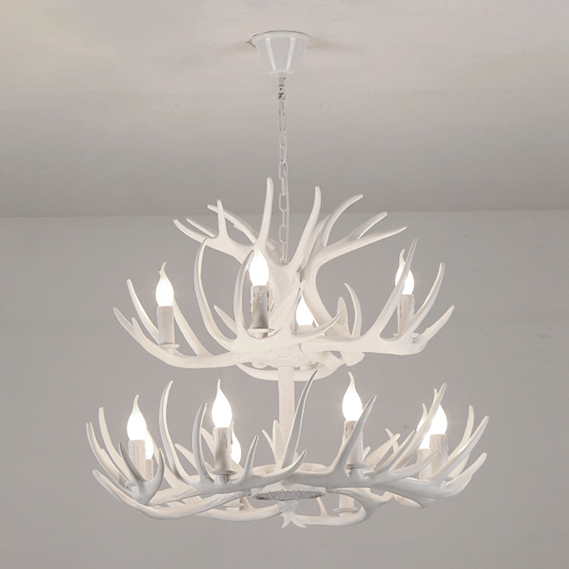 Resin Candle Suspension Light Country Style Restaurant Chandelier with Antler Deco Clearhalo 'Ceiling Lights' 'Chandeliers' Lighting' options 2460389