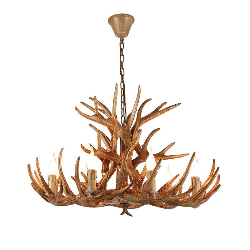 Resin Candle Suspension Light Country Style Restaurant Chandelier with Antler Deco Clearhalo 'Ceiling Lights' 'Chandeliers' Lighting' options 2460396