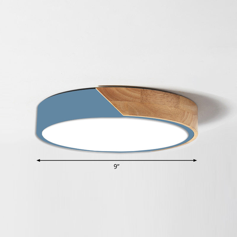 Macaron Ceiling Lighting Round LED Flush Mounted Lamp with Acrylic Shade and Wood Decoration Clearhalo 'Ceiling Lights' 'Close To Ceiling Lights' 'Close to ceiling' 'Flush mount' Lighting' 2460434
