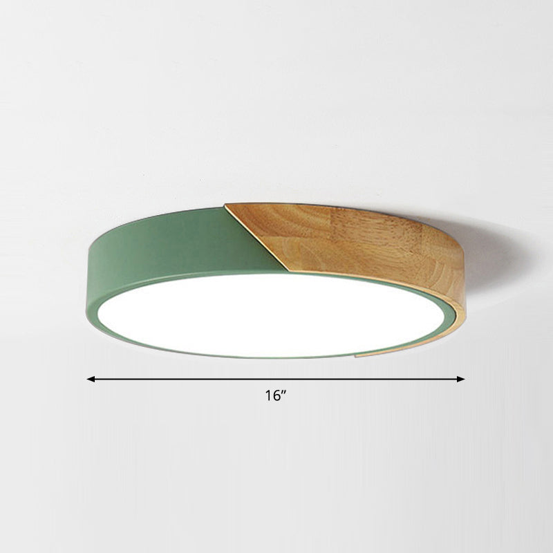 Macaron Ceiling Lighting Round LED Flush Mounted Lamp with Acrylic Shade and Wood Decoration Clearhalo 'Ceiling Lights' 'Close To Ceiling Lights' 'Close to ceiling' 'Flush mount' Lighting' 2460437