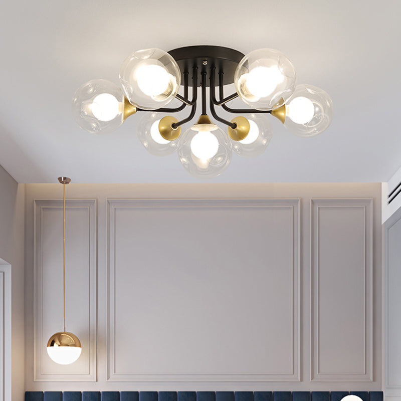 Dual Glass Ball Flush Mount Ceiling Light Minimalist Black Semi Flush Light Fixture for Bedroom Clearhalo 'Ceiling Lights' 'Close To Ceiling Lights' 'Close to ceiling' 'Glass shade' 'Glass' 'Pendant Lights' 'Semi-flushmount' Lighting' 2460475
