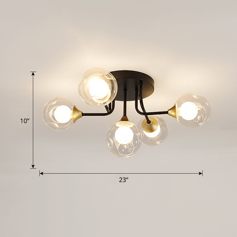 Dual Glass Ball Flush Mount Ceiling Light Minimalist Black Semi Flush Light Fixture for Bedroom Clearhalo 'Ceiling Lights' 'Close To Ceiling Lights' 'Close to ceiling' 'Glass shade' 'Glass' 'Pendant Lights' 'Semi-flushmount' Lighting' 2460476